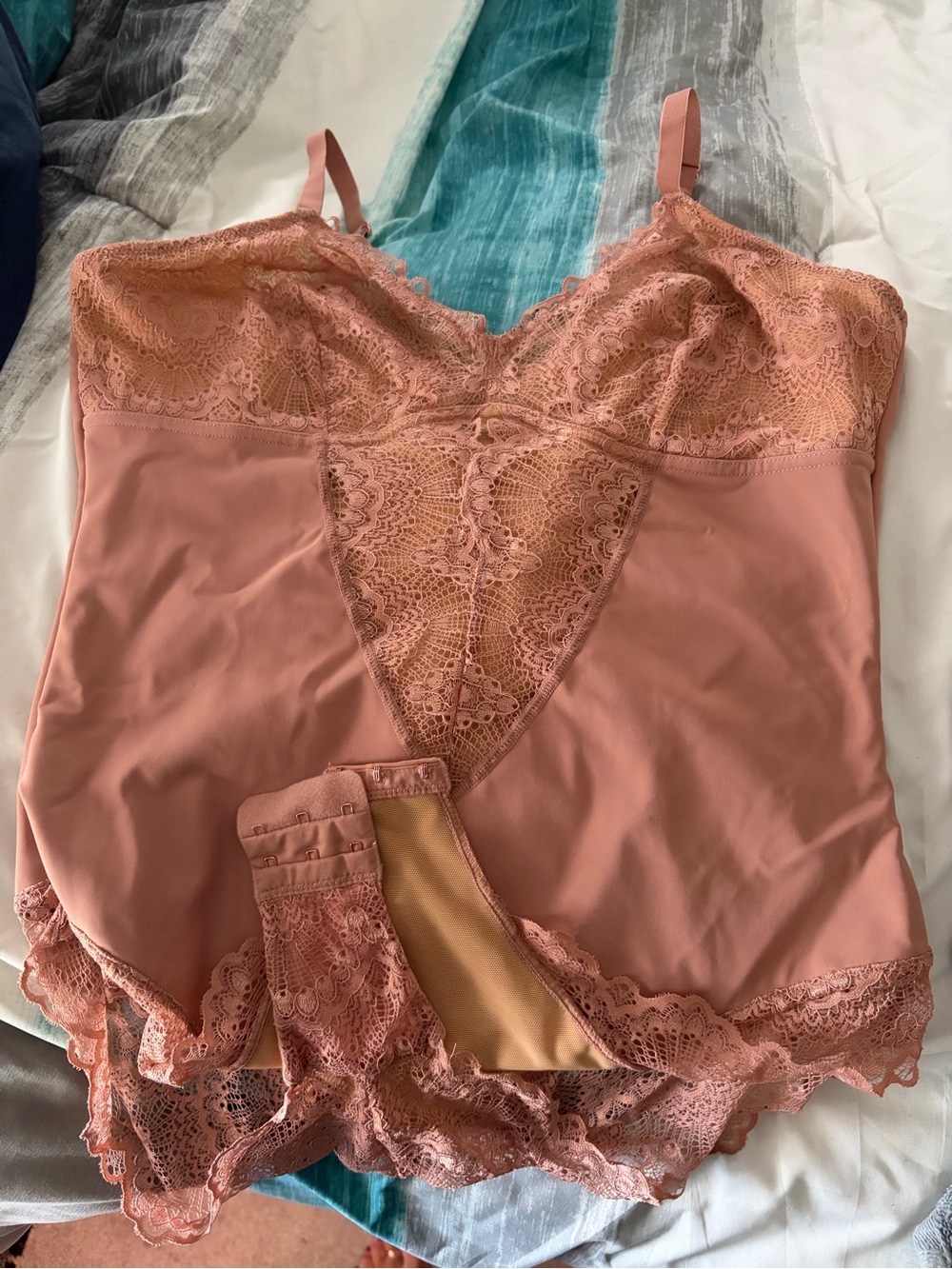 Lace-Trim Satin Chemise in Dusty Rose